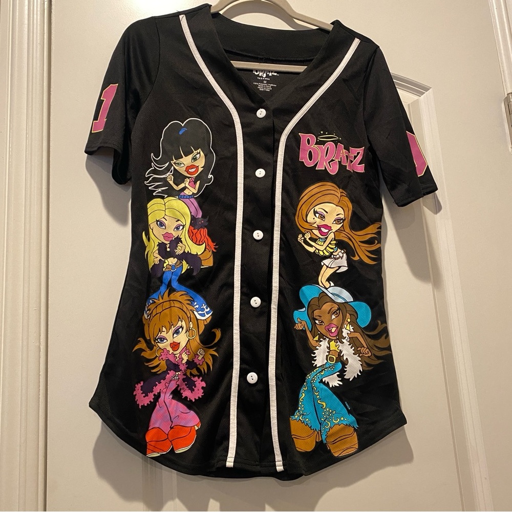 Top, Bratz Black Button Down Jersey